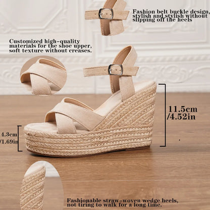 Women's Suede Wedge Peep-toe Bohemian Platform Sandals