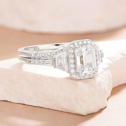Fashionable, Bold and Beautiful DressNewshe Wedding Rings for Her AAAAA Cubic Zircon Women's Bridal Sets 925 Sterling Silver Emerald Cut Engagement Ring Size 5-10 - Just The Fly Way