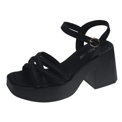 Fashionable, Bold and Beautiful DressWomen's Waterproof Wedge Platform Sandals Casual Fashionable Buckle Strap High Heel Square Toe Modern Sandals