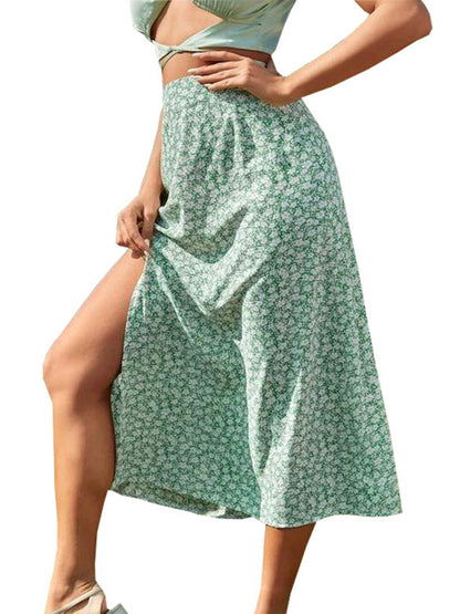 Women s Floral Print Midi Skirts Mid Waist Side Slit Skirts Spring Summer Fashion Casual A-line Skirts - Just The Fly Way