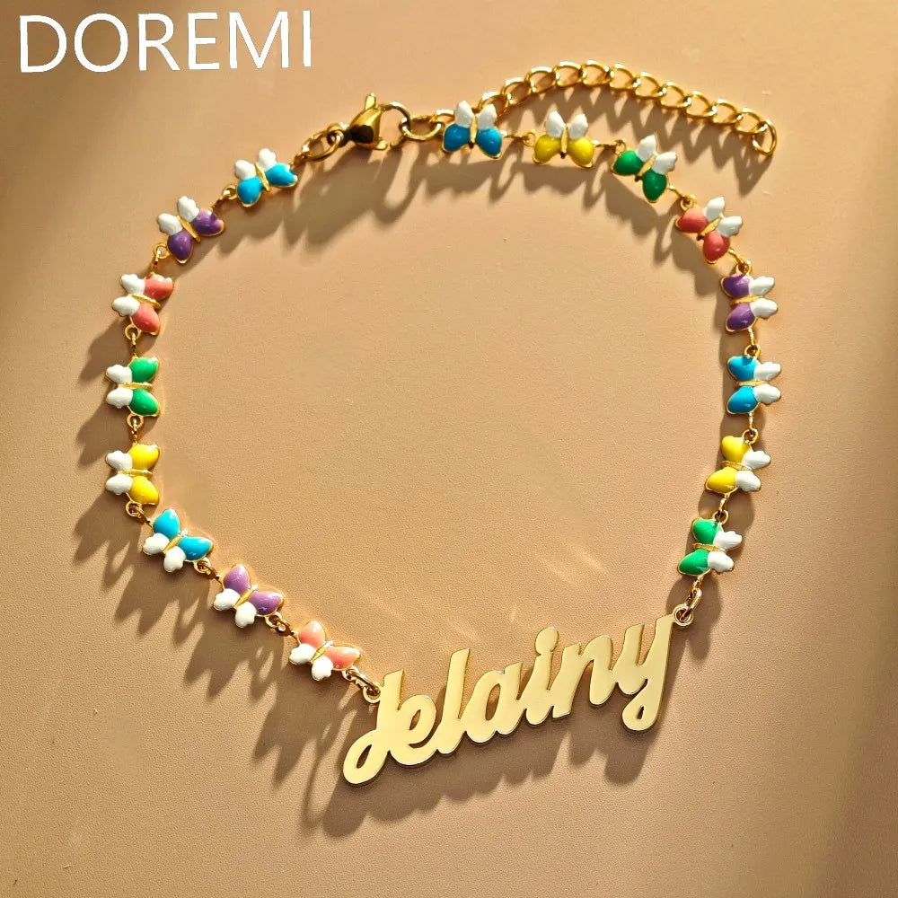 Fashionable, Bold and Beautiful DressDOREMI Colorful Butterfly Chains Custom Letters Gift Jewelry Set Personalized Name Kids Cute Necklace Bracelet Set - Just The Fly Way