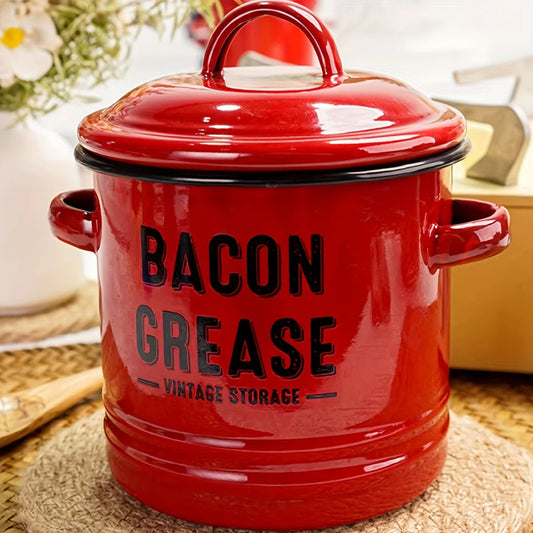 1pc Large Capacity Enamel Oil Pot with Lid - Rust-Resistant Grease Container for Home Kitchen Use Cooking Oil Storage Canister - Just The Fly Way