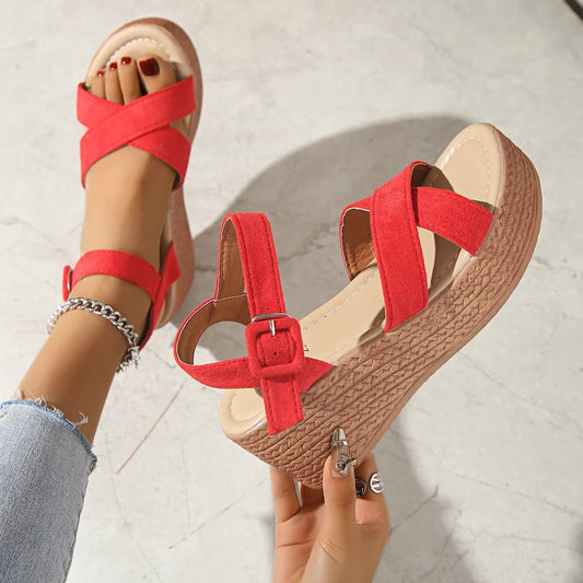 Fashionable, Bold and Beautiful Dress7cm Wedge Heel Summer New Fashion Platform Thick Bottom Buckle Casual Comfortable Walking Shoes Sandals for Women