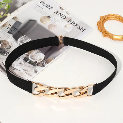 Fashion Elastic Belt, Gold or Silver Metal Buckle on Belt - Just The Fly Way