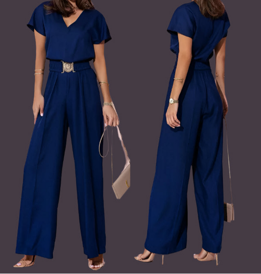 Lightweight Romper, V-Neck, Short Sleeves, and Belt - Just The Fly Way