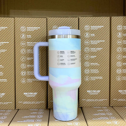 40oz Handle Straw Vacuum Insulated Car Mug Star Blue Lid Stainless Steel Double Wall Thermal Iced Travel Cup for s