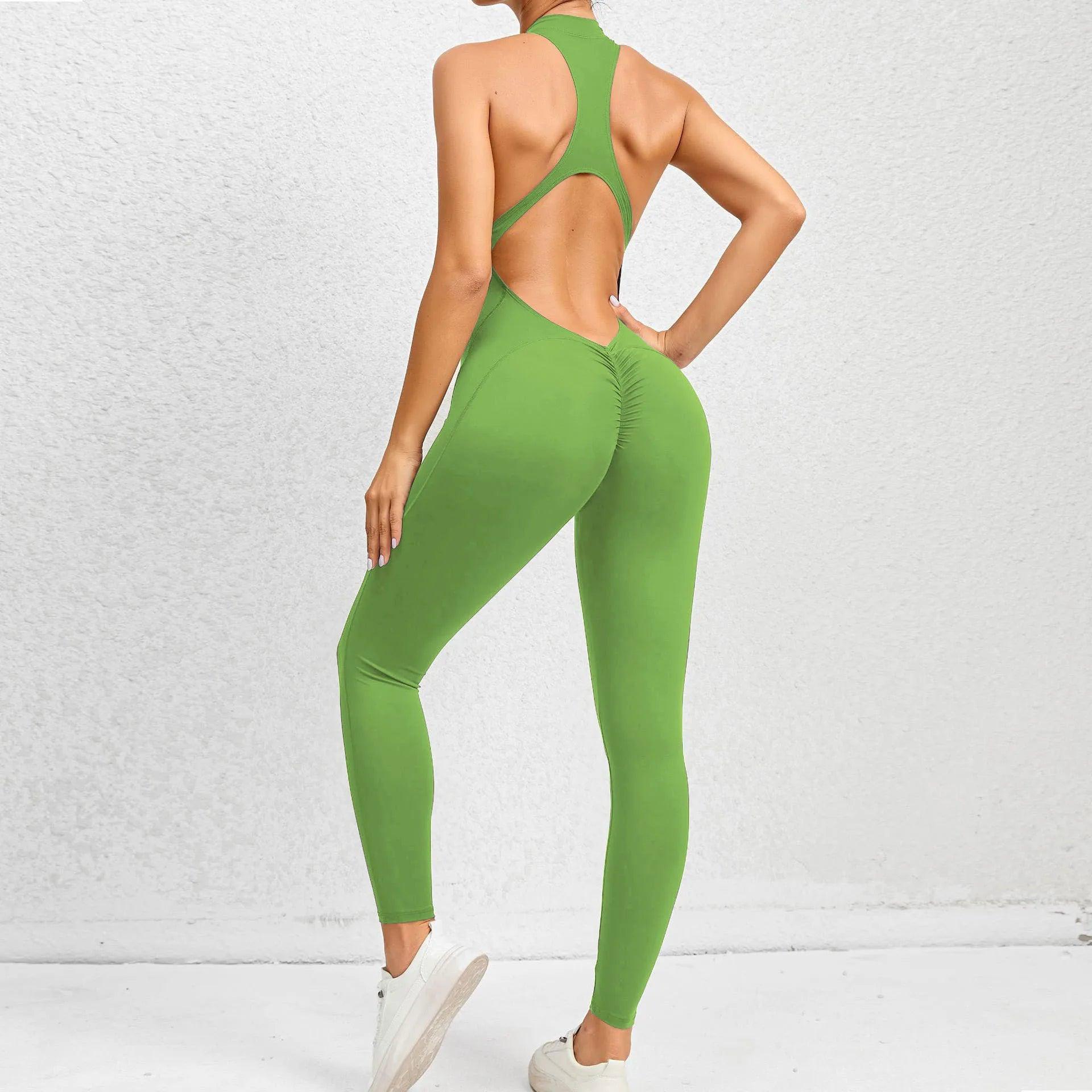 Zip-Up Activewear Yoga Romper With Bottom Contouring Design - Just The Fly Way