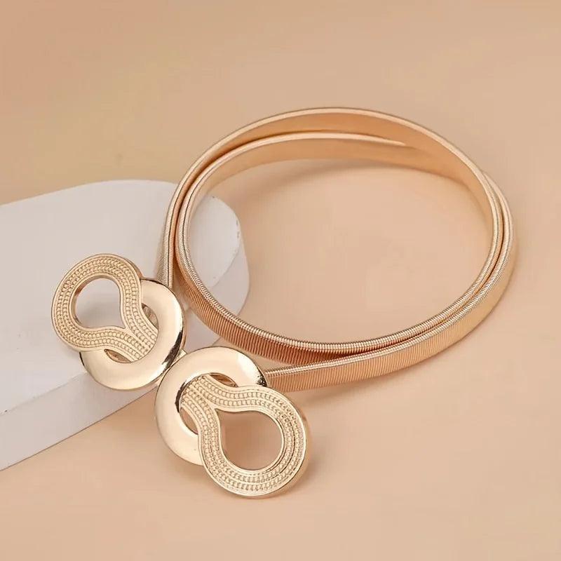 Metal Elastic Women's Belt, Gold or Silver With Knot Buckle - Just The Fly Way