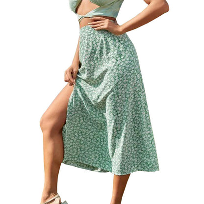 Women s Floral Print Midi Skirts Mid Waist Side Slit Skirts Spring Summer Fashion Casual A-line Skirts - Just The Fly Way