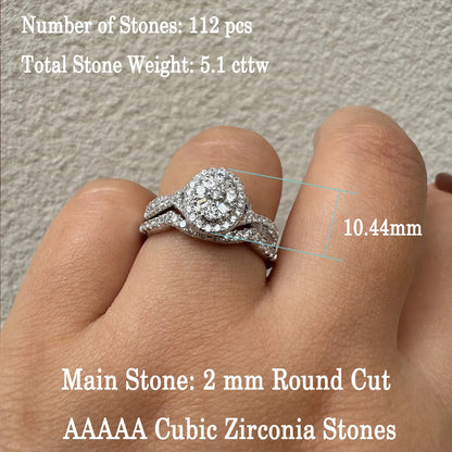 Fashionable, Bold and Beautiful DressNewshe 925 Sterling Silver Wedding Rings Set for Women Oval Halo Cubic Zircon Bridal Engagement Ring Jewelry Gift - Just The Fly Way