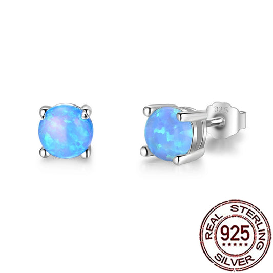 Fashionable, Bold and Beautiful DressCWWZircons 925 Sterling Silver Exquisite Mystical Blue Opal Round Stud Earrings for Women Party Dress Jewelry Accessories SE103 - Just The Fly Way