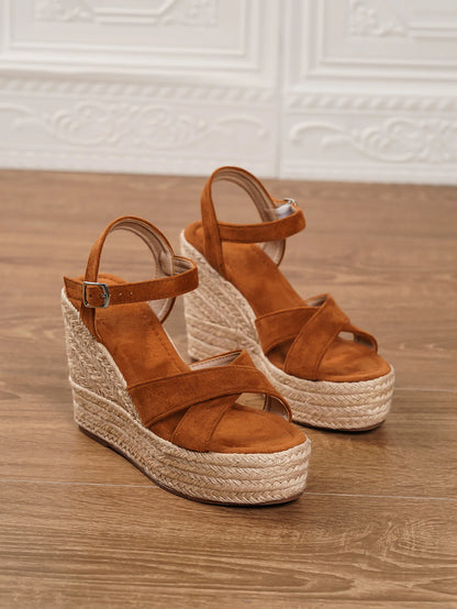 Women's Suede Wedge Peep-toe Bohemian Platform Sandals
