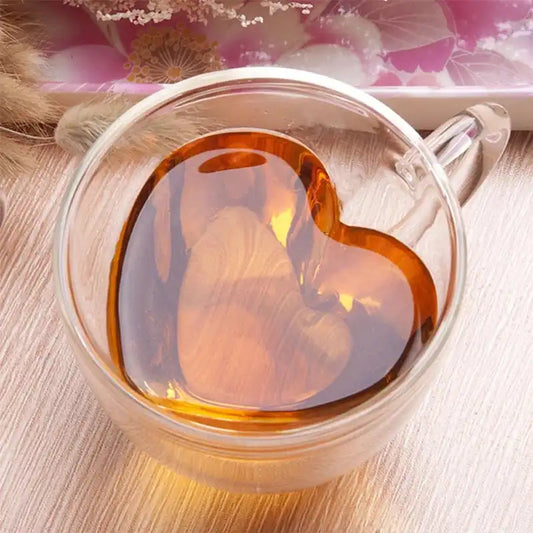 Heart Love Shaped Glass Mug Couple Cups Double Glass Cup Heat-Resisting Wine Glasses Tea Mugs Milk Espresso Coffee Cup Drinkware - Just The Fly Way