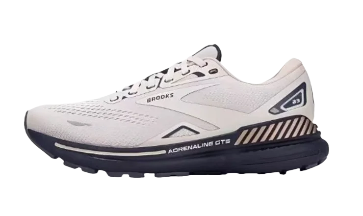White running shoe with black sole on a white background