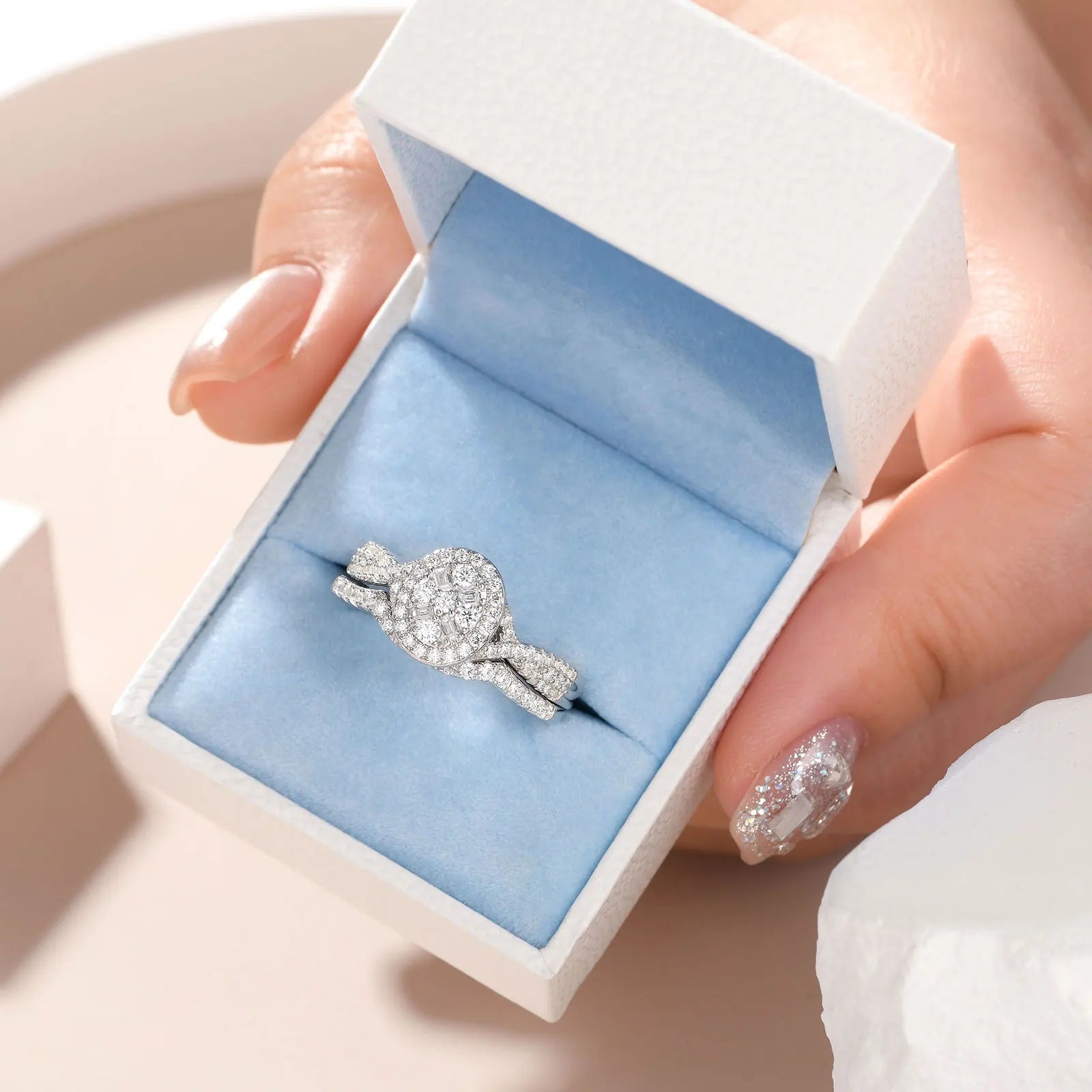Fashionable, Bold and Beautiful DressNewshe 925 Sterling Silver Wedding Rings Set for Women Oval Halo Cubic Zircon Bridal Engagement Ring Jewelry Gift - Just The Fly Way
