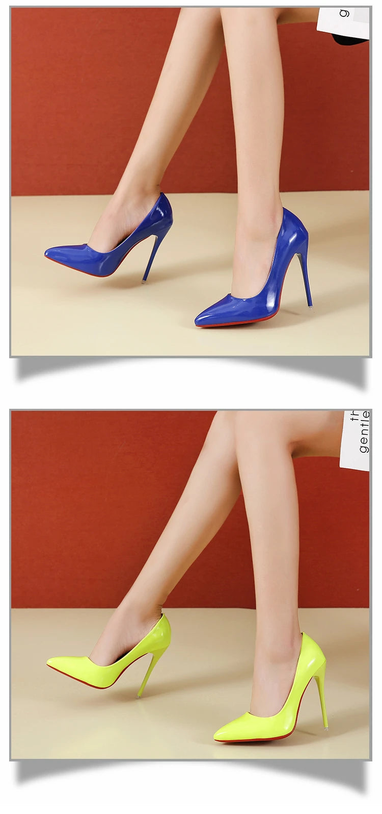 Fashionable, Bold and Beautiful DressTemperament 12cm Super High Thin Heels Shoes Women Pumps Pointed Toe Colorful Patent Leather Stiletto Wedding Shoe Size 45