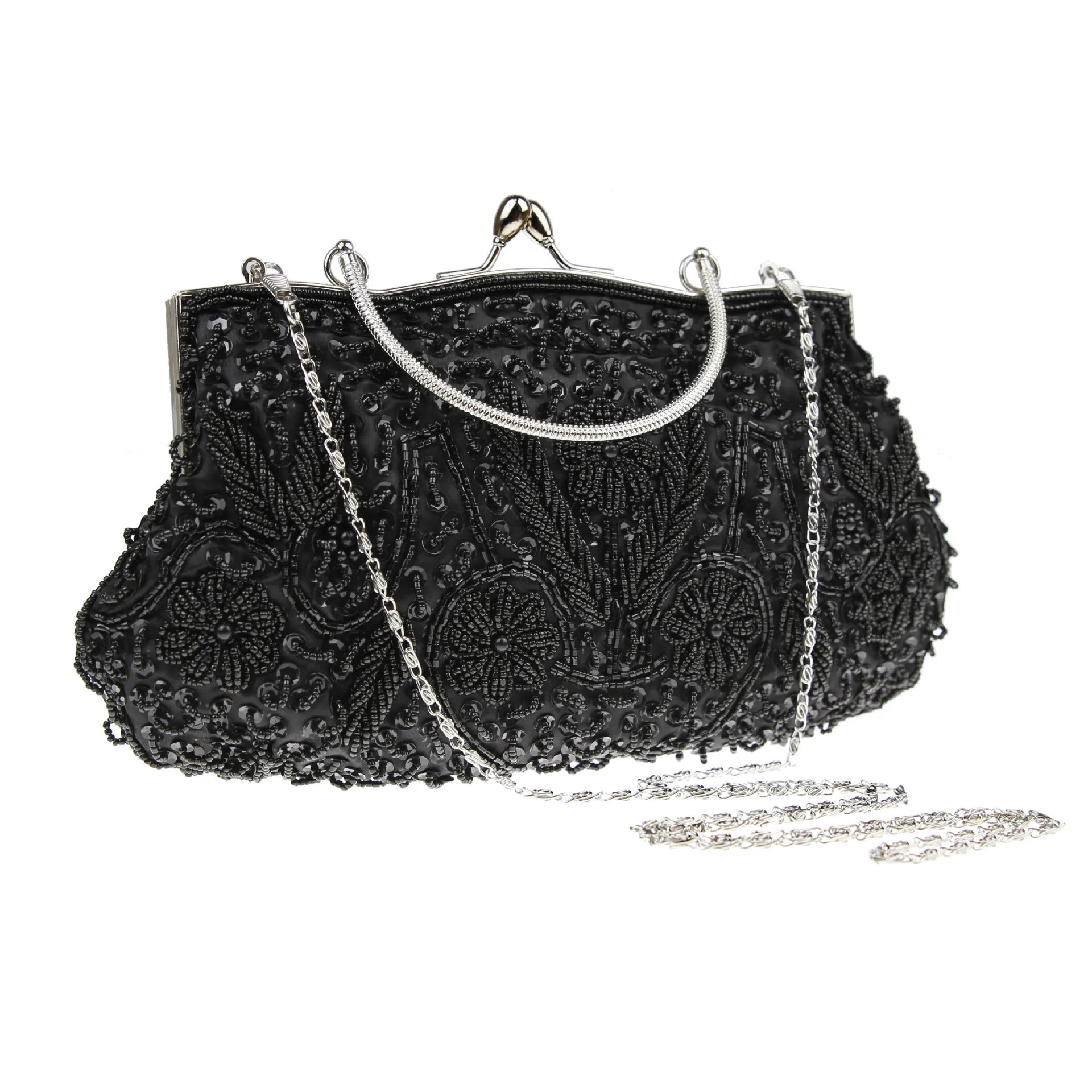 Women's Retro Small Totes Evening Bags Beaded Embroidered Ladies Clutch Purse Shoulder Chain Wedding Party Handbags Bags Purses - Just The Fly Way