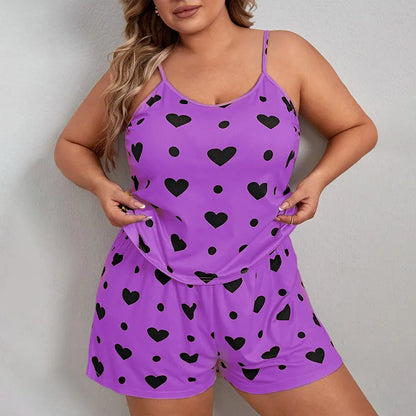 The Flirty and Cute Plus Size Printed Women's 2-piece Sleeveless Pajama Shorts Set In Multiple Colors and Sizes 1XL-5XL - Just The Fly Way