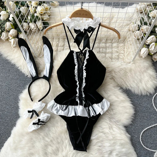 Leopard Print Hollow Out Halter Catsuit Lingerie