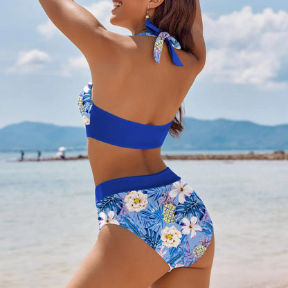 Fashionable, Bold and Beautiful Dressbikini Beach Colour Block Floral Printed Women's Swimsuit High Waist Two Piece For Teenagers biquinis feminino tendência 2024