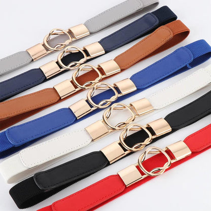 Women Elastic Thin Stretch Waistband Belt, Wrap Buckle - Just The Fly Way