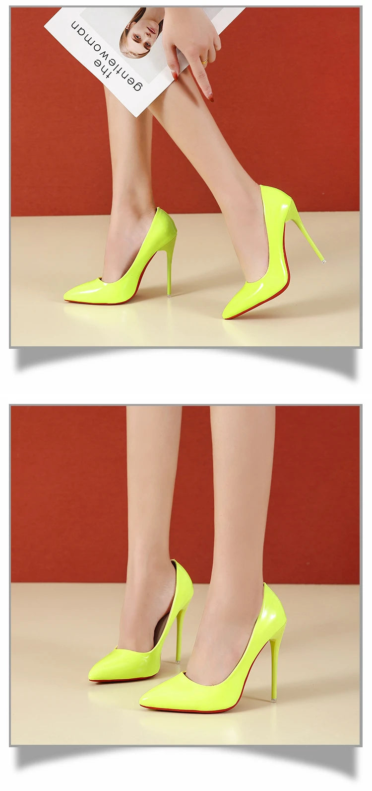 Fashionable, Bold and Beautiful DressTemperament 12cm Super High Thin Heels Shoes Women Pumps Pointed Toe Colorful Patent Leather Stiletto Wedding Shoe Size 45