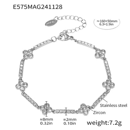 Shimmering Gold Plated Tennis Bracelet for Women - Vintage Charm Bangle with Zircon, Heart & Square Designs - Just The Fly Way