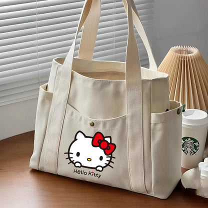Hello Kitty Large Capacity Canvas Tote Available in Black, Beige, or Mustard, With A Variety Of Style Options - Just The Fly Way