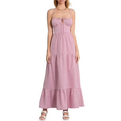Women s Elegant Floral Print Maxi Dress with V-Neckline and Adjustable Spaghetti Straps for Summer Beach Vacation - Just The Fly Way
