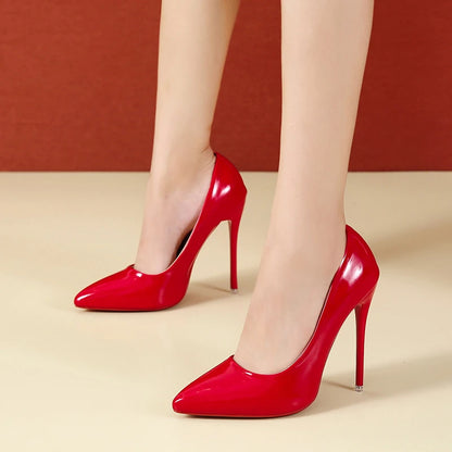 Fashionable, Bold and Beautiful DressTemperament 12cm Super High Thin Heels Shoes Women Pumps Pointed Toe Colorful Patent Leather Stiletto Wedding Shoe Size 45