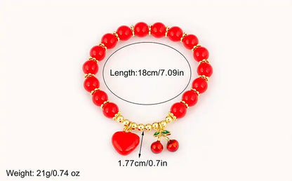 Cherry and Heart Red Beaded Chain Bracelet in 3 Fashion Styles – Trendy Jewelry - Just The Fly Way