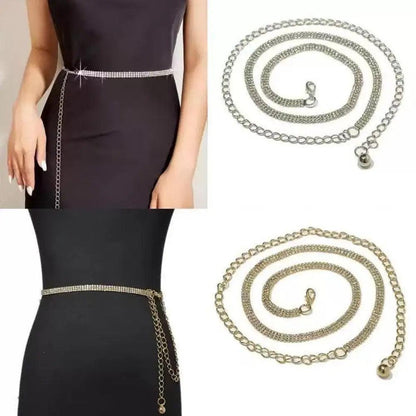Rhinestone Chain Belt, Waist Chain Fashion Metal Belt, Silver or Gold Chain - Just The Fly Way
