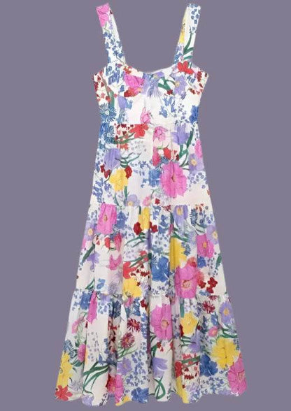 Colorful Printed Dress with a Square Neck Mid Rise and Sleeveless Hidden Zipper - Just The Fly Way