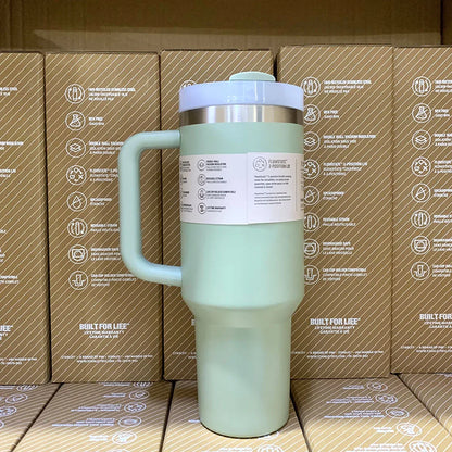 40oz Handle Straw Vacuum Insulated Car Mug Star Blue Lid Stainless Steel Double Wall Thermal Iced Travel Cup for s