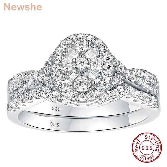 Fashionable, Bold and Beautiful DressNewshe 925 Sterling Silver Wedding Rings Set for Women Oval Halo Cubic Zircon Bridal Engagement Ring Jewelry Gift - Just The Fly Way