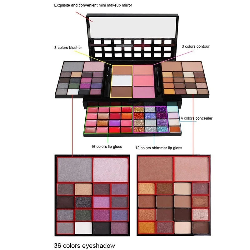 Fashionable, Bold and Beautiful Dress40/74/78 Colors Glitter Eyeshadow Palette Matte Waterproof Long Lasting Pressed Powder Cosmetics Kit  Fashion Women MakeUp Tools