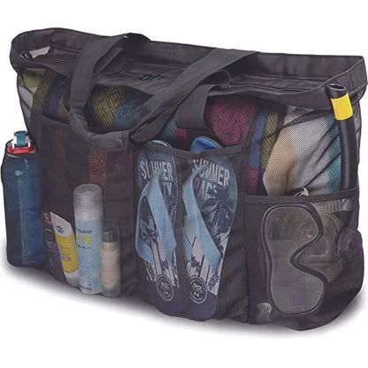 Extra Large Mesh Beach Bag, Breathable Mesh Tote With Zipper & Side Pockets - Just The Fly Way