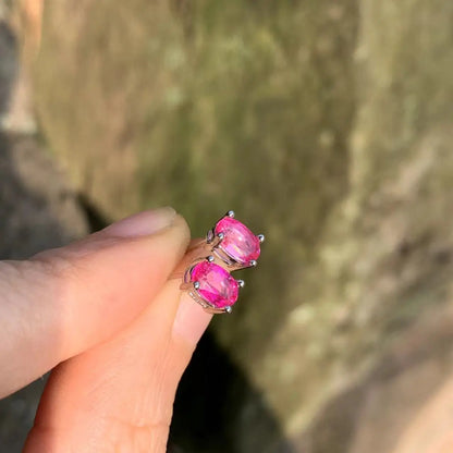 Fashionable, Bold and Beautiful Dress5*3MM Oval Natural Pink Topaz Earrings 925 Sterling Silver Stud Earring For Women Cute Gift Prevent Allergy Fine Jewelry