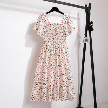 Easy Breezy Floral Printed Lightweight Versatile Chiffon Dress With Short Sleeves and Elastic Waist - Just The Fly Way