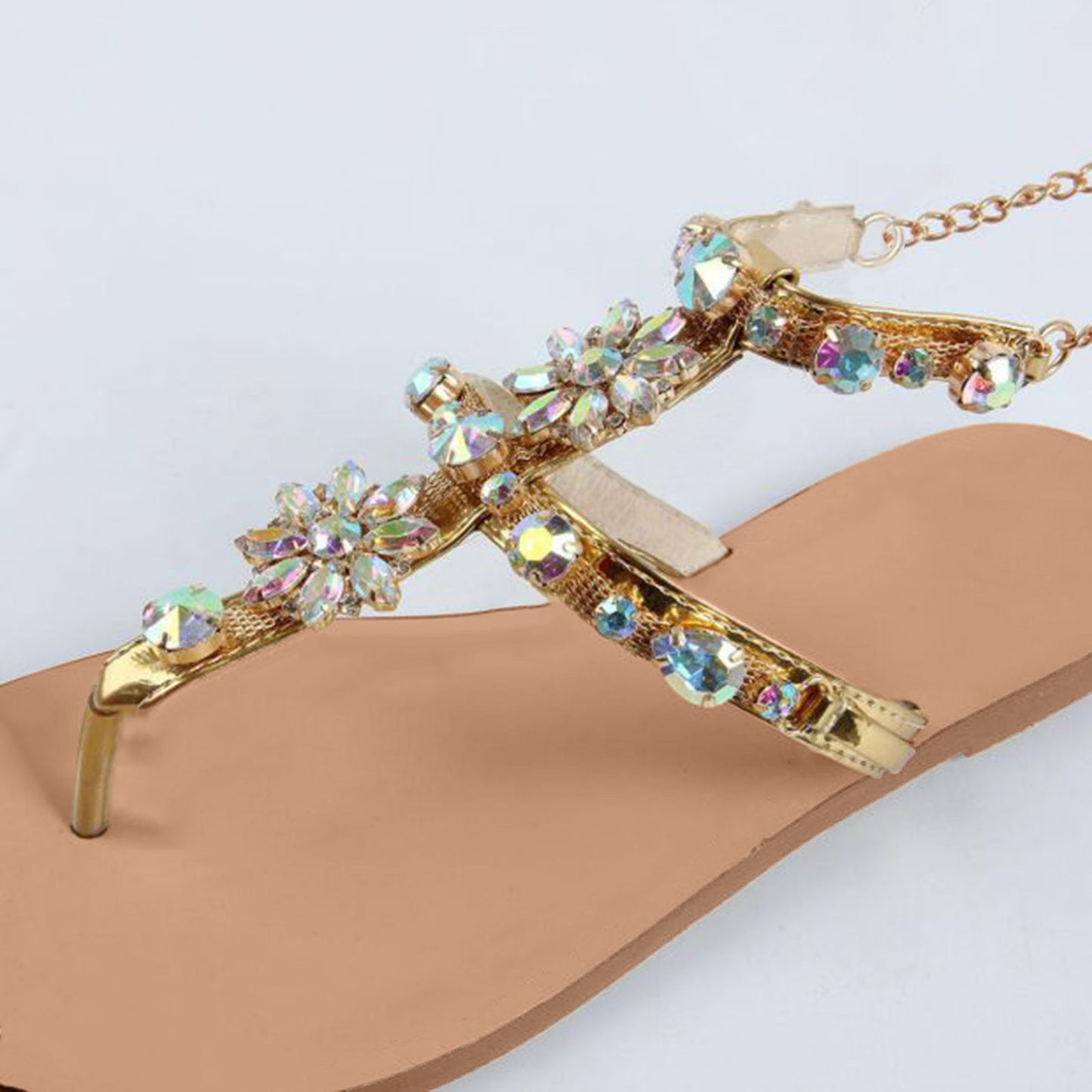 2023 Summer New Women Sandals Casual Flats Rhinestone Round Toe Sandals Buckle Strap Shoes Bohemian Style Flat Sapatos Feminino - Just The Fly Way