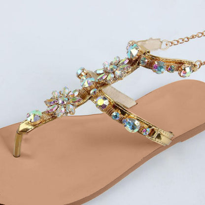 2023 Summer New Women Sandals Casual Flats Rhinestone Round Toe Sandals Buckle Strap Shoes Bohemian Style Flat Sapatos Feminino - Just The Fly Way