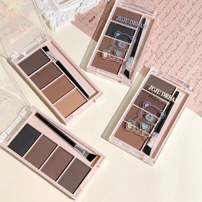 Fashionable, Bold and Beautiful DressA set of 4-color eyebrow powder trays with brushes in gray and brown matte tones for long-lasting color rendering, filling and s