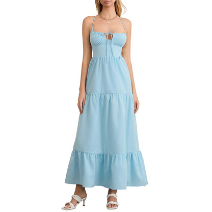 Women s Elegant Floral Print Maxi Dress with V-Neckline and Adjustable Spaghetti Straps for Summer Beach Vacation - Just The Fly Way
