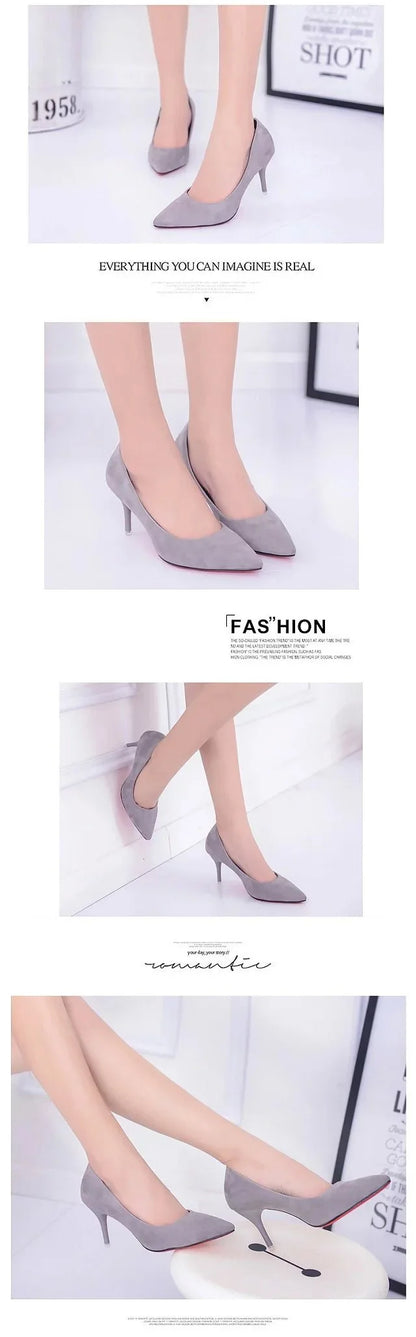 Fashionable, Bold and Beautiful DressBig Size Women's Boat Shoes Faux Suede High Heels Pointed Toe Pumps Stilettos Basic Pump for Female White Black Red Pink Blue