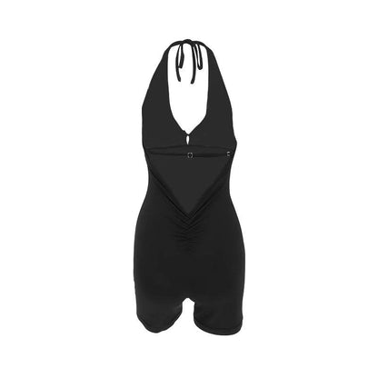 Sleek Halter Black Romper, Sleeveless, Backless - Just The Fly Way