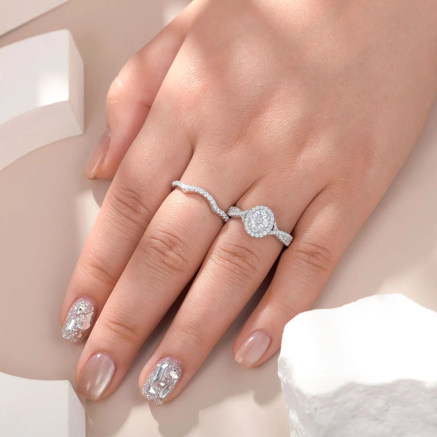 Fashionable, Bold and Beautiful DressNewshe 925 Sterling Silver Wedding Rings Set for Women Oval Halo Cubic Zircon Bridal Engagement Ring Jewelry Gift - Just The Fly Way