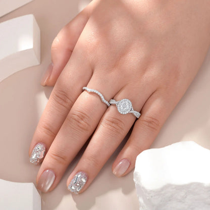 Fashionable, Bold and Beautiful DressNewshe 925 Sterling Silver Wedding Rings Set for Women Oval Halo Cubic Zircon Bridal Engagement Ring Jewelry Gift - Just The Fly Way