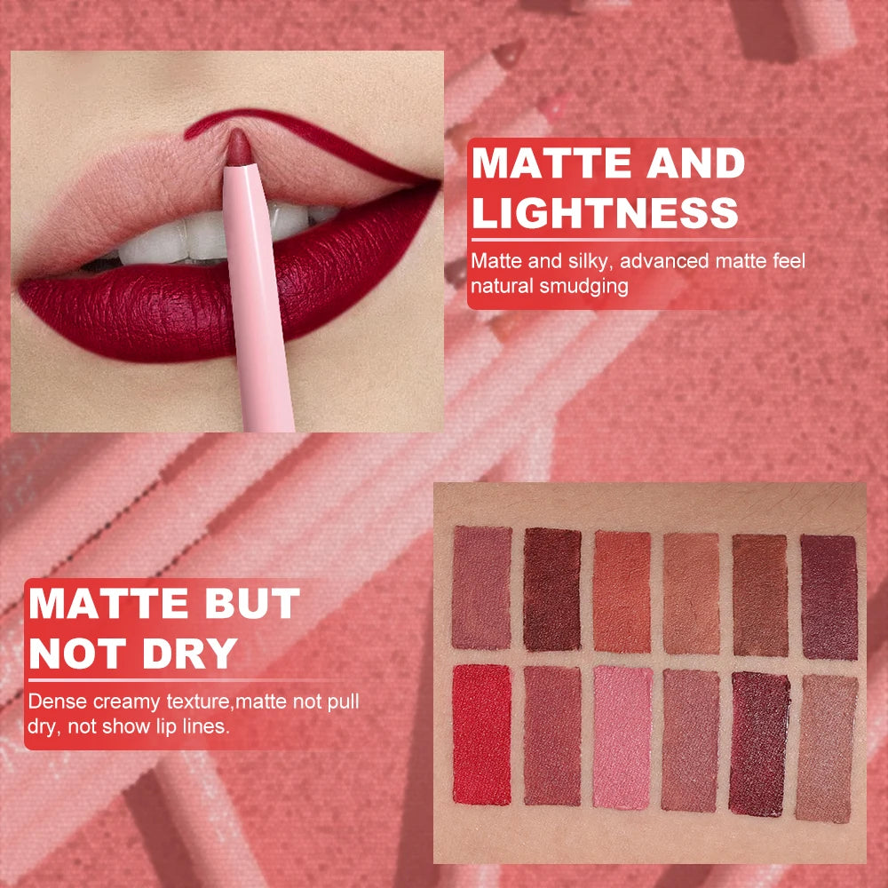 Fashionable, Bold and Beautiful Dress6pcs Lip Liner Pen Set Long-Lasting, Waterproof Sweatproof, Easy Coloring Non-fading Color Rendering Lip Gloss Set Beauty Makeup