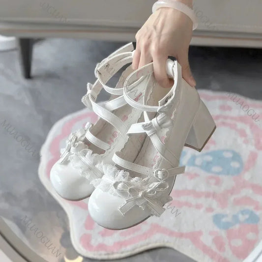 Fashionable, Bold and Beautiful DressLolita Red High Heels Cute pumps Shoes spring Autumn Lace Thick high heels Single Shoes Patent Leather Mary Jane Women's Shoes - Just The Fly Way