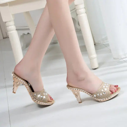 Fashionable, Bold and Beautiful DressSummer Women Sandals Rhinestone Women Shoes Sexy High Heels Shoe Ladies Sandalias Gold Silver Women Slippers Heeled Sandals Sexy